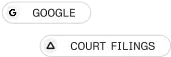 Search bar with Google logo and dropdown showing 'COURT FILINGS' option.